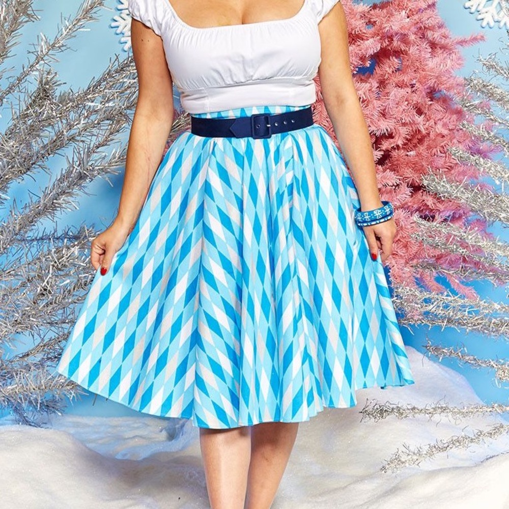 PinupGirl Clothing Ice Blue Harlequin Circle Skirt